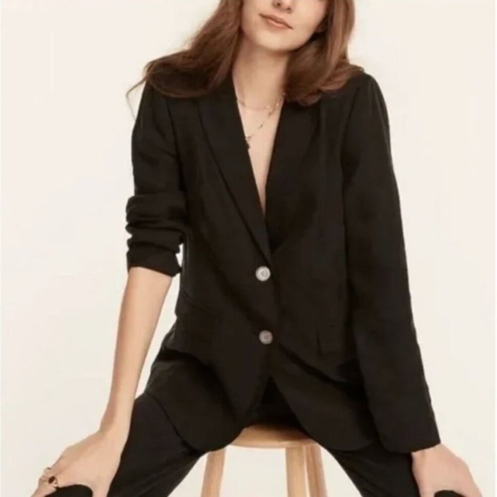 J. Crew Limited-Edition Drapey Long Parke Blazer in a Cupro Blend Black Sz 4